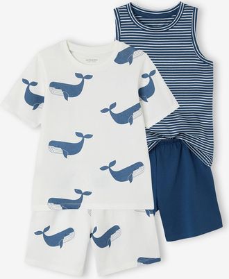 Vertbaudet 2er-Pack kurze Schlafanz&uuml;ge Wale Jungen, Recycling-Baumwolle blau