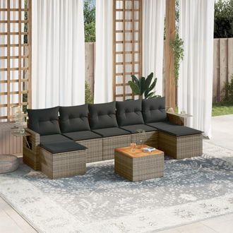 vidaXL Vidaxl - Set De Sof&aacute;s De Jard&iacute;n 8 Pzas Y Cojines Rat&aacute;n Sint&eacute;tico Gris