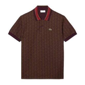 Lacoste Polo Classic Fit in Jacquard con Monogramma - - Tops - Uomo - Marrone - L