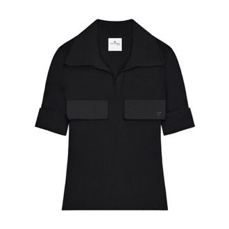 Courr&egrave;ges Polo Shirts, female, Black, Size: M Ribbed Polo