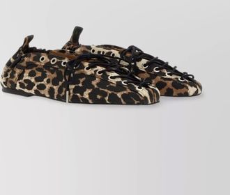 Ganni animal print lace-up ballerina