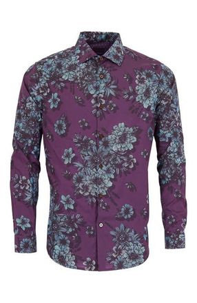Lords of Harlech Nicoli Button-Up Shirt in Valencia Floral Plum at Nordstrom, Size Xx-Large