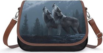 Generic Howling Wolf Print Crossbody Bags for Women Shoulder Messenger Bag Purse Handbags