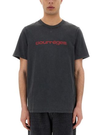 Courr&egrave;ges Logo Print T-Shirt With Vintage Aesthetic