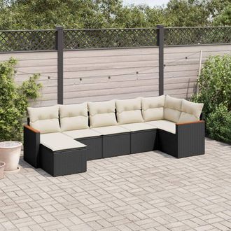 vidaXL Vidaxl - Set De Comedor De Jard&iacute;n 7 Pzas Y Cojines Rat&aacute;n Sint&eacute;tico Negro