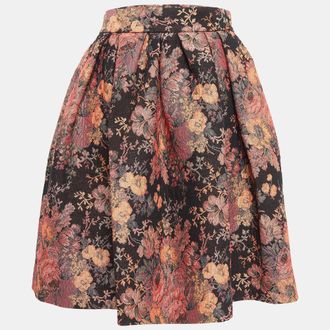 Maje Black Jacquard Lurex Pleated Knee-Length Skirt