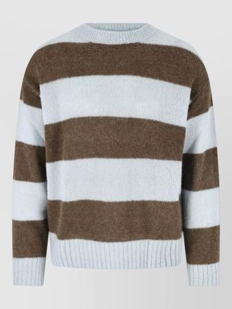 Closed crew neck striped knit long sleeve sweater