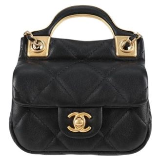 Chanel Pre-owned Lady Handle Flap Card Holder on Chain - Dames - Pre-owned - Zwart - Maat: ONE Size Leer