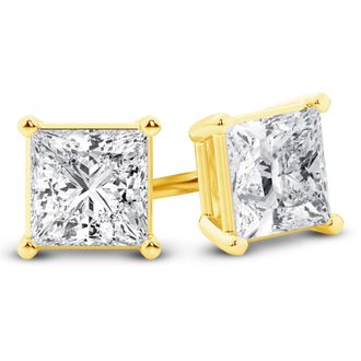 Grown Brilliance 14K Yellow Gold IGI Certified 6 Carat Princess Cut Lab Grown Diamond Stud Earrings for Women, VS Clarity, E-F Color
