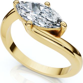 Pompeii3 1Ct Marquise Diamond Solitaire Curve East To West Ring Gold Lab Grown Gold