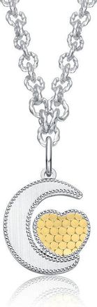 Rachel Glauber Two-Tone Crescent Moon & Heart Pendant Necklace