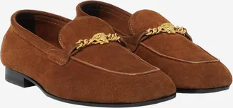 Versace Womens Suede Loafers With Medusa Detail Brown Calf Leather