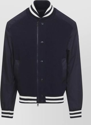 Moncler cardigan jacket suede panels ribbed collar