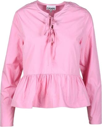 Ganni Katoenen Blouse - Dames - Blouses - Roze - 2XL - Katoen - Overhemden