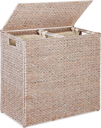 Best Choice Products Large Natural Water Hyacinth Double Laundry Hamper Basket w/ 2 Liner Bags, Handles