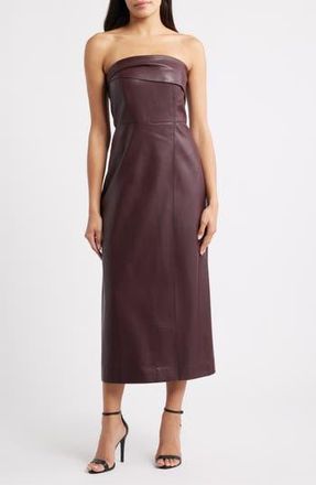 Parker The Santana Strapless Faux Leather Midi Dress in Dark Cocoa at Nordstrom Rack, Size 12