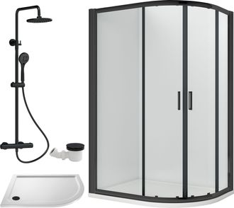 Balterley Offset Right Quadrant Tray Round Shower Waste White Black 1200x 800mm