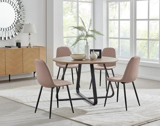 Furniturebox Santorini Brown Round Table & 4 Corona Black Leg Chairs in Beige