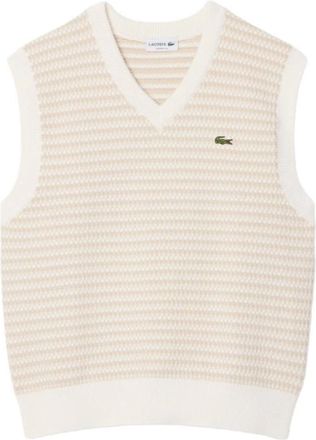 Lacoste Wafel gebreide V-hals vest - Heren - Spencers - Wit - XL - Truien & Vesten