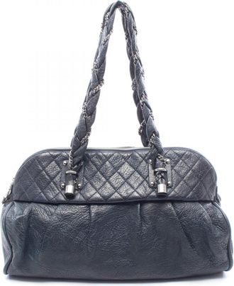 Chanel Navy Leather Handbag Tote Bag (Pre-Owned)