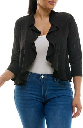 Nina Leonard Ruffle Trim Open Front Bolero in Black Multi at Nordstrom Rack, Size Small
