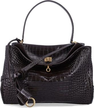 Balenciaga Rodeo Handbag In Crocodile-Embossed Leather