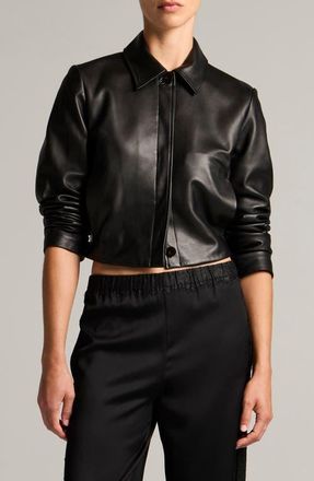 Vince Crop Leather Jacket in Black/black at Nordstrom, Size 10