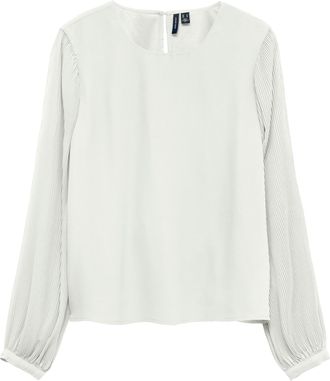 Vero Moda Blusenshirt VERO MODA VMSIGNE LS PLISSE TOP WVN, Damen, Gr. XL, cloud dancer, Jersey, Obermaterial: 100% Polyester, unifarben, regular fit normal, Run
