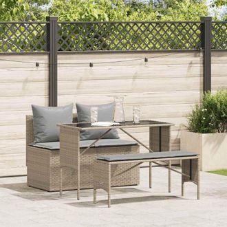 vidaXL Set Comedor De Jard&iacute;n 3 Pzas Con Cojines Rat&aacute;n Sint&eacute;tico Beige Vidaxl