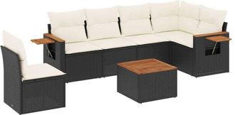 vidaXL Set De Comedor De Jard&iacute;n 7 Pzas Y Cojines Rat&aacute;n Sint&eacute;tico Negro Vidaxl