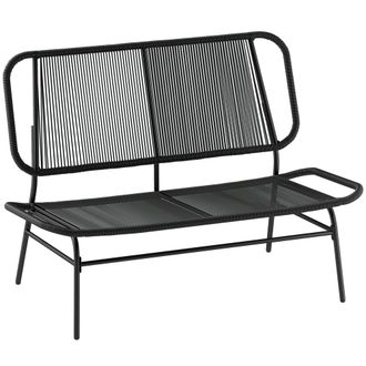 OUTSUNNY Banco Exterior De Rat&aacute;n De 2 Plazas, Con Asiento Y Respaldo Tejidos De Rat&aacute;n Pe, Estructura De Acero, Carga 240 Kg, Para Balc&oacute;n, Patio, Negro