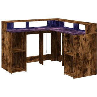 vidaXL Desk with LED Lights Smoked Oak 130x130x91 cm Engineered Wood vidaXL