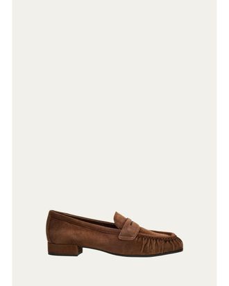 Prada Suede Ruched-Toe Penny Loafers