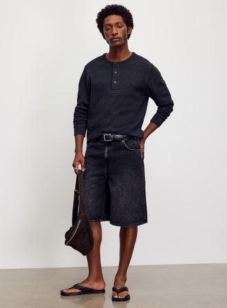 Only & Sons Mens Faded black denim loose Bermuda Shorts