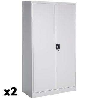 TecTake 2 armarios archivadores de acero con 2 puertas 180x90x40 cm, gris