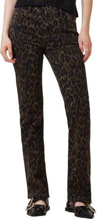 AllSaints Haldan Leopard Print Slim Bootcut Jeans in Leppo Brown at Nordstrom, Size 27