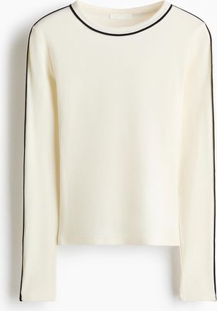 H&M Geripptes Jerseyshirt - White