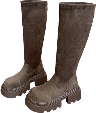 Generic Womens Platform Thick Heel Knee High Boots Slip On Style Long Booties Punk Street Wear For Winter Season