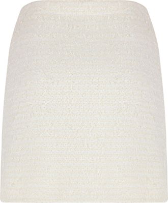 Self Portrait Womens Knitted Mini Skirt Cream Cotton