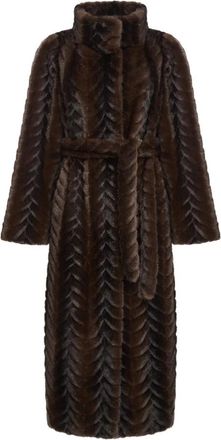 Cesare Gaspari Braided Faux Fur Coat Sierra - Dames - Jas met riem - Bruin - S - Polyester - Jassen