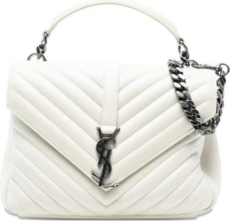 Saint Laurent 2017 Medium Chevron Sheepskin Monogram College satchel - White