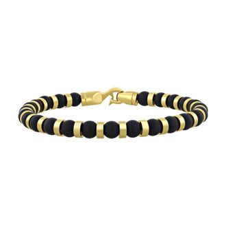 Robert Alton Stainless Steel with Yellow Finish Onyx Bead Bracelet