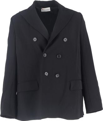 Red Valentino RED Valentino Double-Breasted Back Pleated Blazer in Black Wool