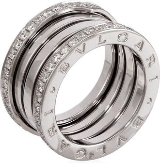 Bulgari B.Zero1 18K White Gold 4-Band Diamond Pave Ring Size 6.5