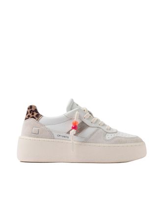 D.A.T.E. Court Platform Vintage Calf Sneakers in White Leopard