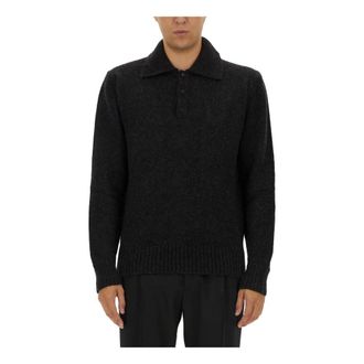 Dolce & Gabbana Round-neck Knitwear, male, Black, Size: L Polo Manica Lunga IN Maglia