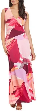 London Times Sleeveless Faux Wrap Maxi Dress in Soft White/Persimmon at Nordstrom Rack, Size 10P