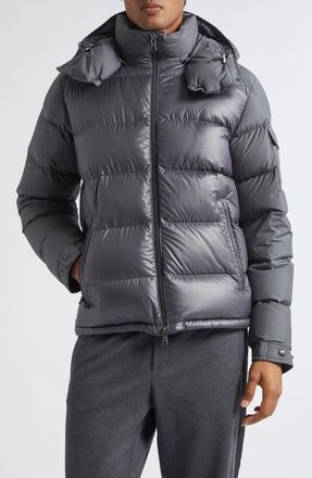 Moncler Maya Lacquered Nylon Down Jacket in Black Lava at Nordstrom, Size 6