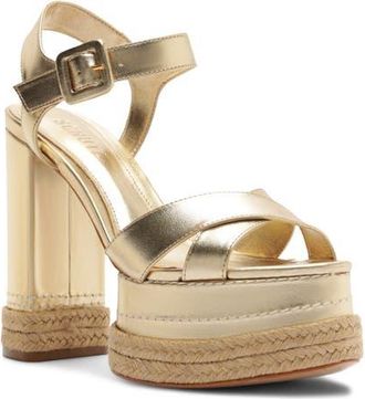 Schutz Hilda Ankle Strap Platform Sandal in Platina at Nordstrom, Size 9.5