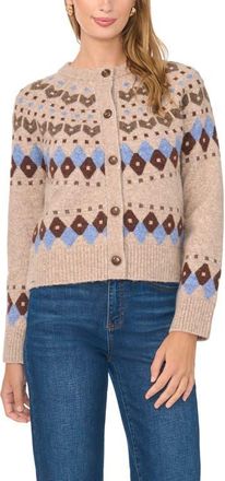 Vince Camuto Fair Isle Cardigan in Brown Sugar Melange at Nordstrom, Size X-Large